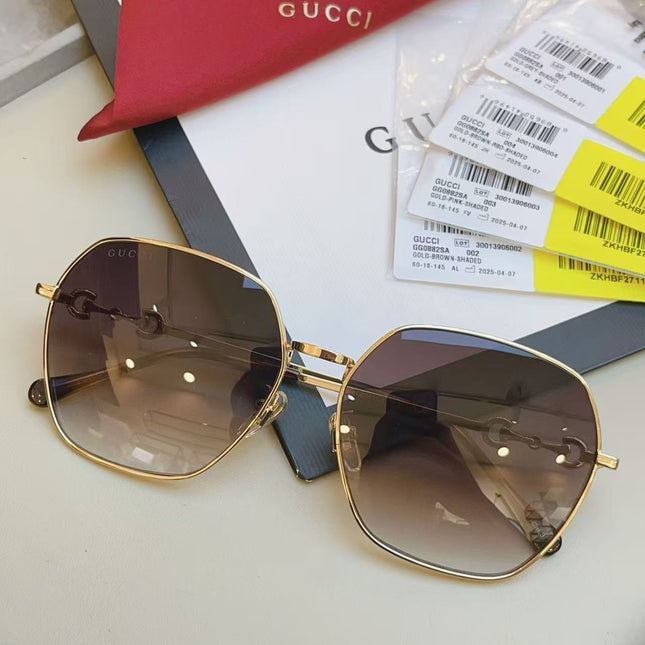 GUCCI 26S OVERSIZED HEXAGON IN GOLD GREW GRAY METAL