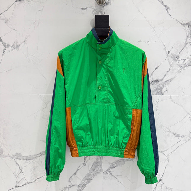 YSL 26S COLOR BLOCK WINDBREAKER IN GREEN TECH NYLON