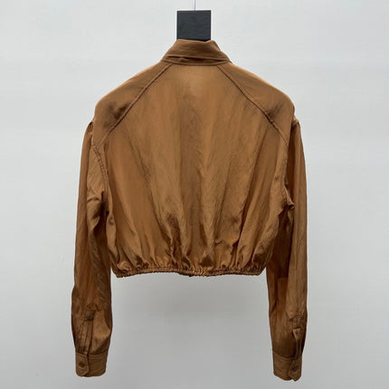 YSL 26S BOW TIE CROPPED BLOUSE IN CARAMEL SILK