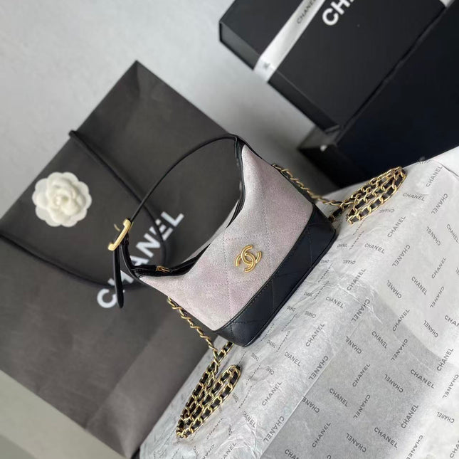 CHANEL 26S MINI BUCKET BAG IN BEIGE BLACK CAVIAR LEATHER