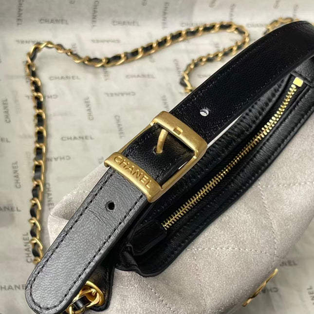 CHANEL 26S MINI BUCKET BAG IN BEIGE BLACK CAVIAR LEATHER