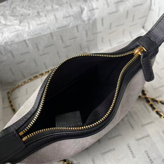 CHANEL 26S MINI BUCKET BAG IN BEIGE BLACK CAVIAR LEATHER