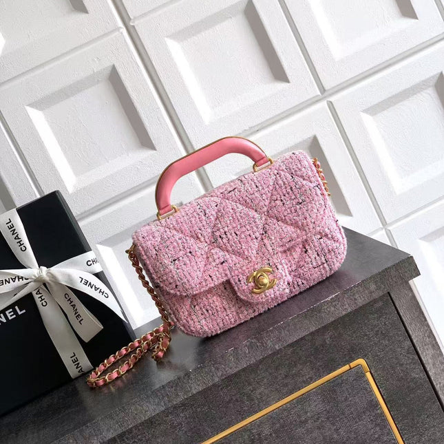 CHANEL 26S MINI COCO TOP HANDLE BAG IN BLUSH PINK TWEED