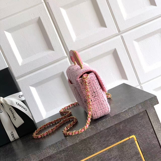 CHANEL 26S MINI COCO TOP HANDLE BAG IN BLUSH PINK TWEED
