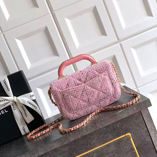 CHANEL 26S MINI COCO TOP HANDLE BAG IN BLUSH PINK TWEED