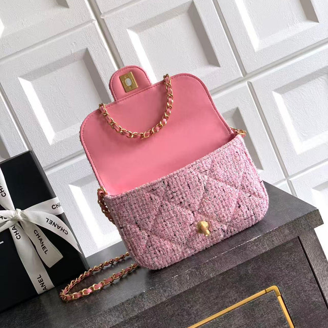 CHANEL 26S MINI COCO TOP HANDLE BAG IN BLUSH PINK TWEED