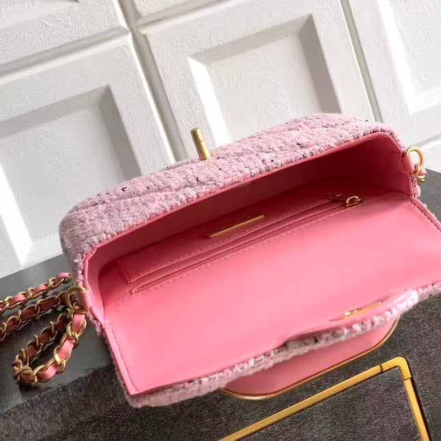 CHANEL 26S MINI COCO TOP HANDLE BAG IN BLUSH PINK TWEED