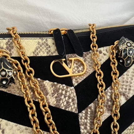 VALENTINO 26S SHOULDER BAG IN BLACK & NATURAL PYTHON LEATHER