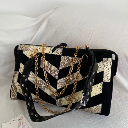 VALENTINO 26S SHOULDER BAG IN BLACK & NATURAL PYTHON LEATHER