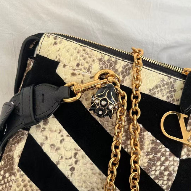 VALENTINO 26S SHOULDER BAG IN BLACK & NATURAL PYTHON LEATHER