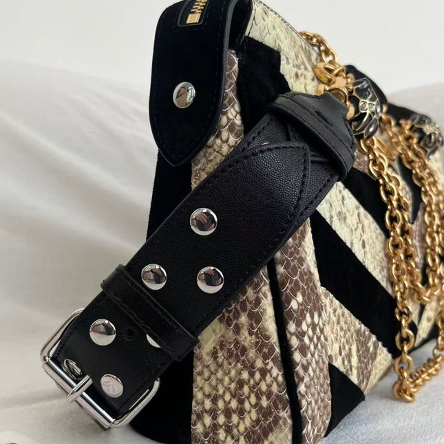 VALENTINO 26S SHOULDER BAG IN BLACK & NATURAL PYTHON LEATHER