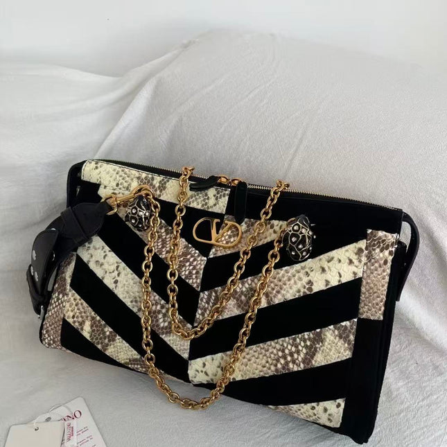 VALENTINO 26S SHOULDER BAG IN BLACK & NATURAL PYTHON LEATHER