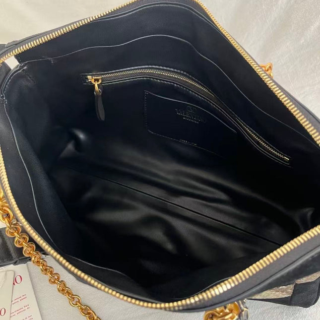 VALENTINO 26S SHOULDER BAG IN BLACK & NATURAL PYTHON LEATHER