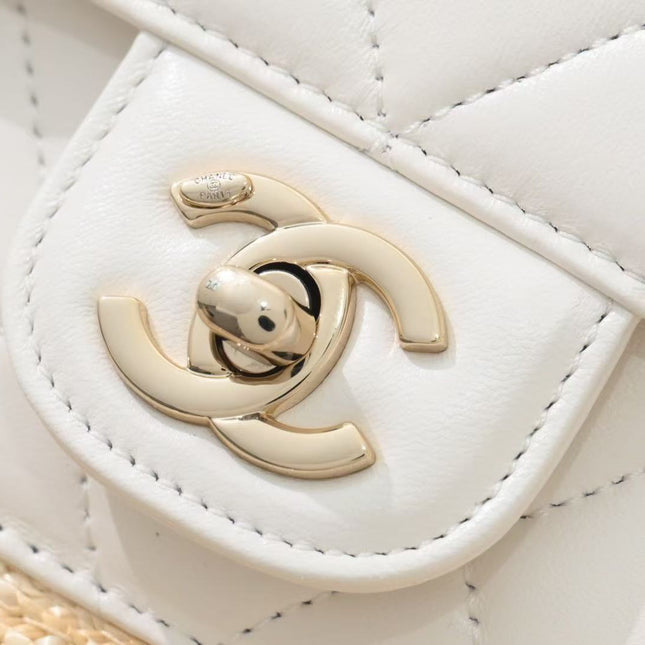 CHANEL 26S TOTE BAG IN NATURAL & WHITE RAFFIA AND LAMBSKIN