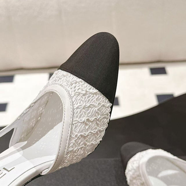 HIGH SLINGBACK 25S PUMP IN WHITE AND BLACK FARBIC