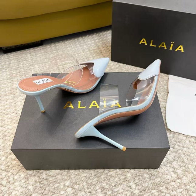 ALAIA 26S HIGHHEEL WEDGE MULES 90 MM IN WHITE CALFSKIN