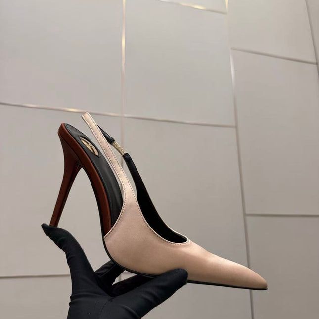 YSL DEROCHE 110 CREPE SATIN SLINGBACK PUMPS