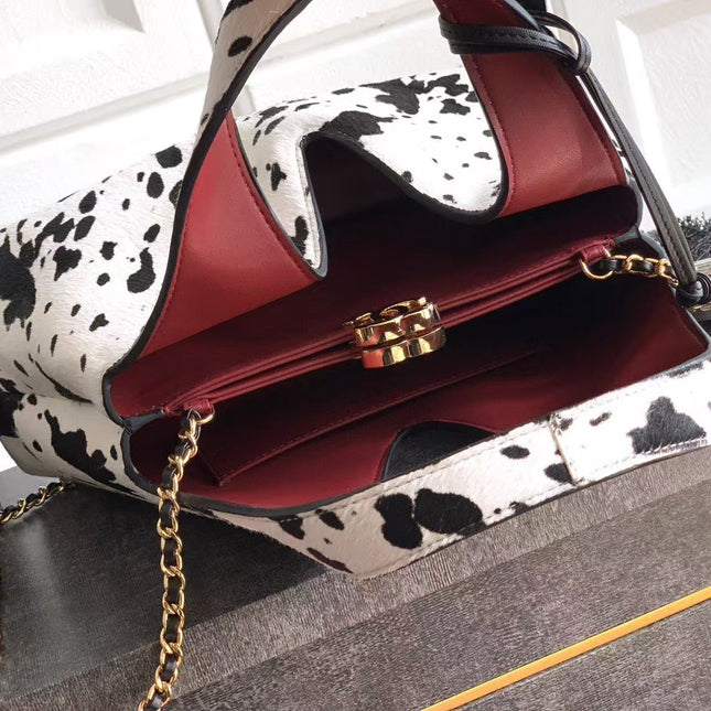 CHANEL 26S TRIANGLE HOBO BAG IN BLACK WHITE CALFSKIN  LEATHER
