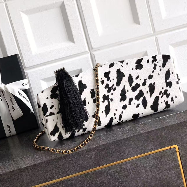 CHANEL 26S TRIANGLE HOBO BAG IN BLACK WHITE CALFSKIN  LEATHER