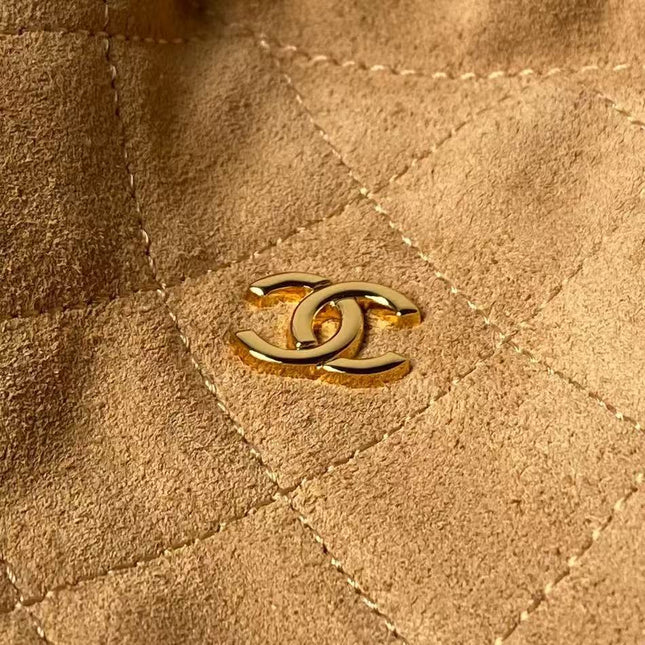 CHANEL 26S DRAWSTRING BUCKET BAG IN BROWN SUEDE