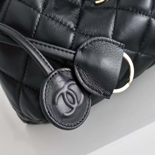 CHANEL 26S DRAWSTRING BUCKET BAG IN BLACK CALFSKIN
