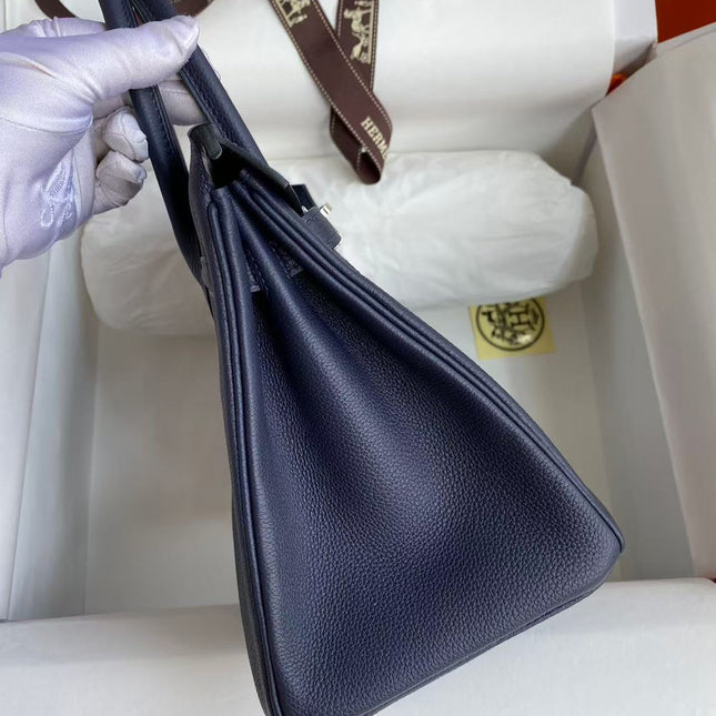 HM BIRKIN 30 BAG IN NAVY BLUE CALFSKIN SILVER HARDWARE