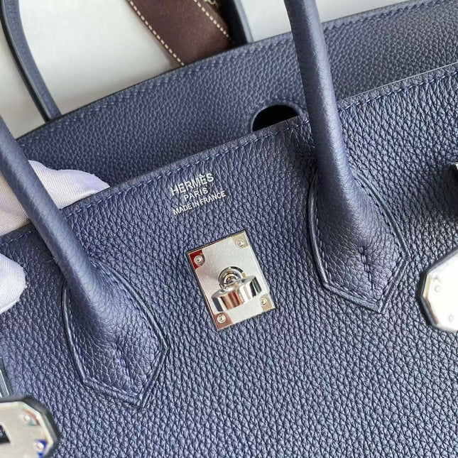 HM BIRKIN 30 BAG IN NAVY BLUE CALFSKIN SILVER HARDWARE