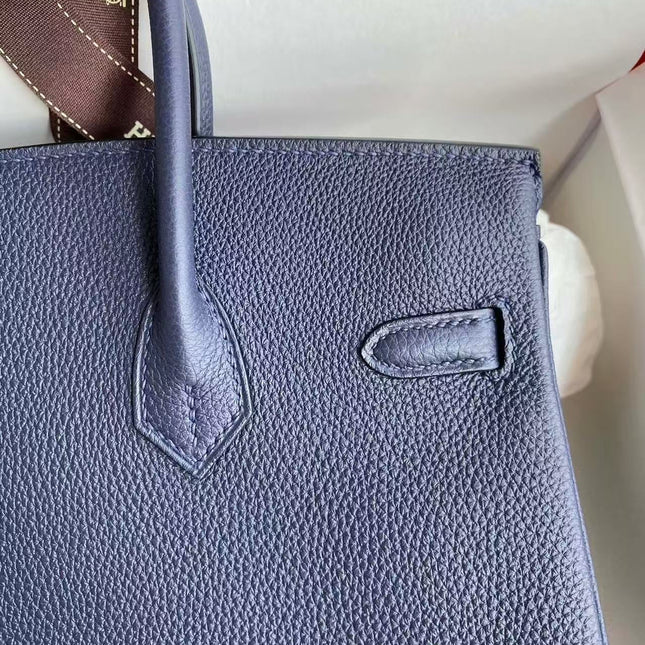 HM BIRKIN 30 BAG IN NAVY BLUE CALFSKIN SILVER HARDWARE