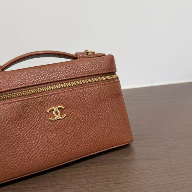 CHANEL 26S TOP HANDLE VANITY POUCH IN BROWN CALFSKIN