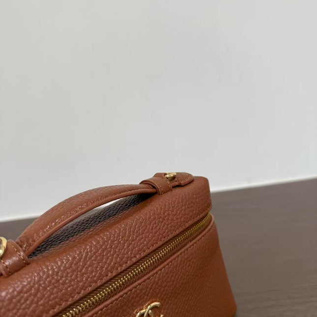 CHANEL 26S TOP HANDLE VANITY POUCH IN BROWN CALFSKIN