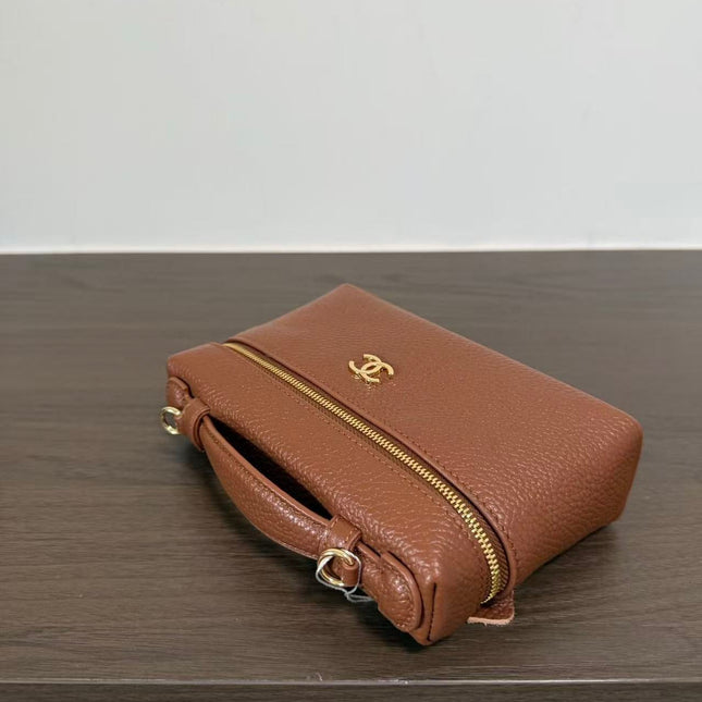 CHANEL 26S TOP HANDLE VANITY POUCH IN BROWN CALFSKIN