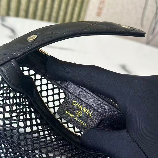 CC 26S MINI HOBO BAG IN BLACK MESH AND LEATHER