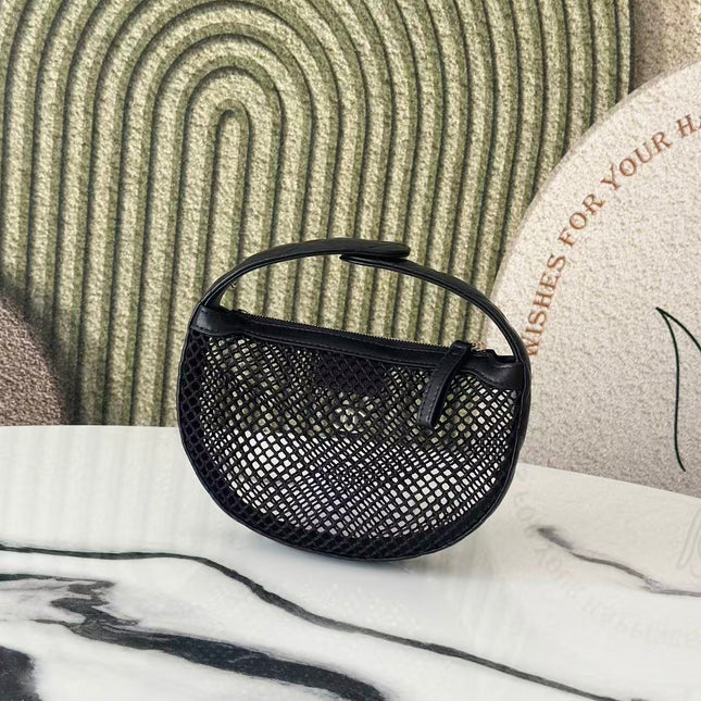 CC 26S MINI HOBO BAG IN BLACK MESH AND LEATHER