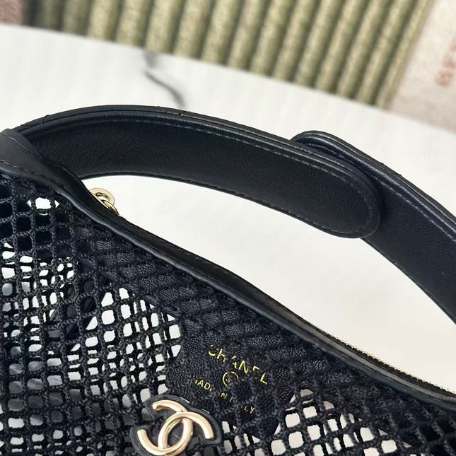 CC 26S MINI HOBO BAG IN BLACK MESH AND LEATHER