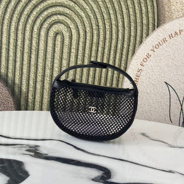 CC 26S MINI HOBO BAG IN BLACK MESH AND LEATHER