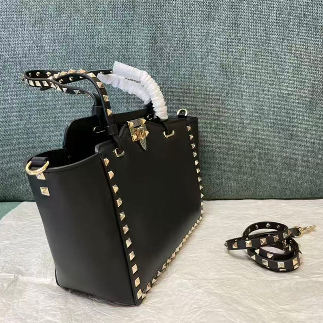 VALENTINO 26S GARAVANI ROCKSTUD TOTE GOLD TONE IN BLACK