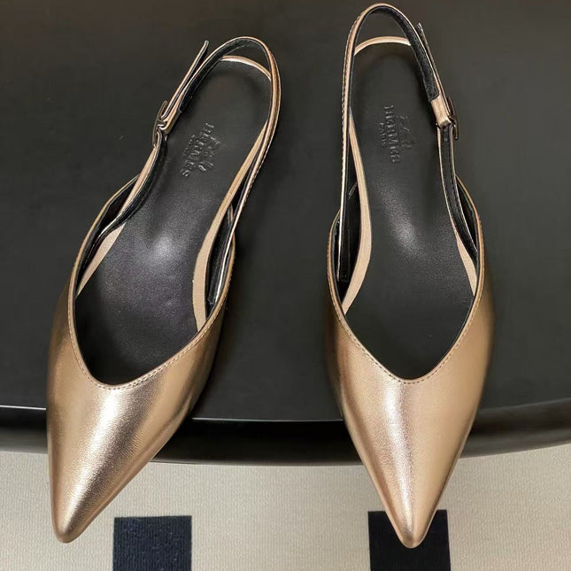 HERMES 26S NICOLE BALLET FLAT SLINGBACK IN METALIC CALFSKIN