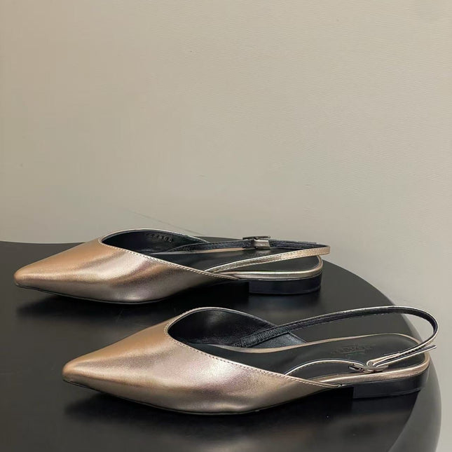 HERMES 26S NICOLE BALLET FLAT SLINGBACK IN METALIC CALFSKIN