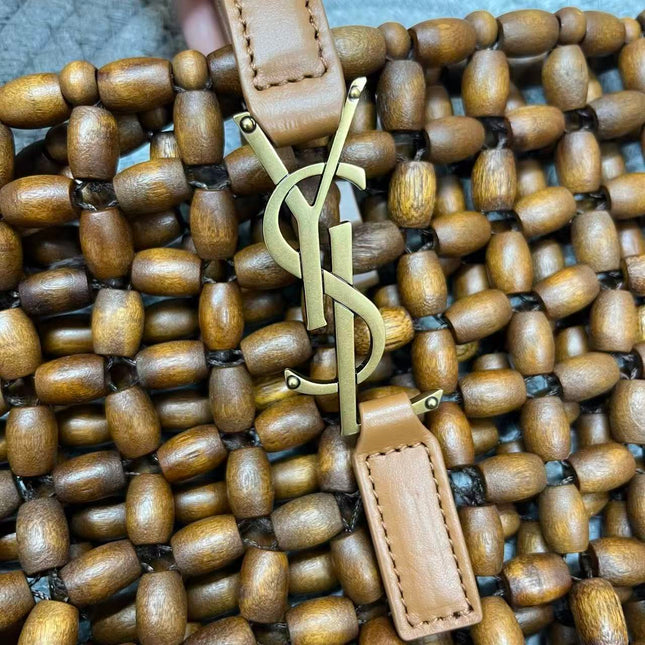 YSL 26S BEADED HOBO BAG IN WALNUT BROWN WOODEN BEADS