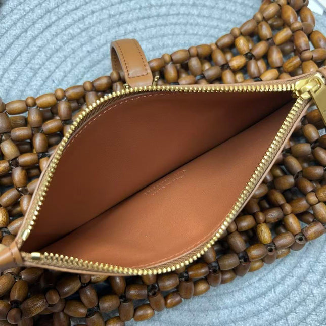 YSL 26S BEADED HOBO BAG IN WALNUT BROWN WOODEN BEADS