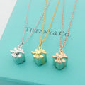 26s GIFT BOX PENDANT NECKLACE IN BLUE ENAMEL AND GOLD PLATED METAL