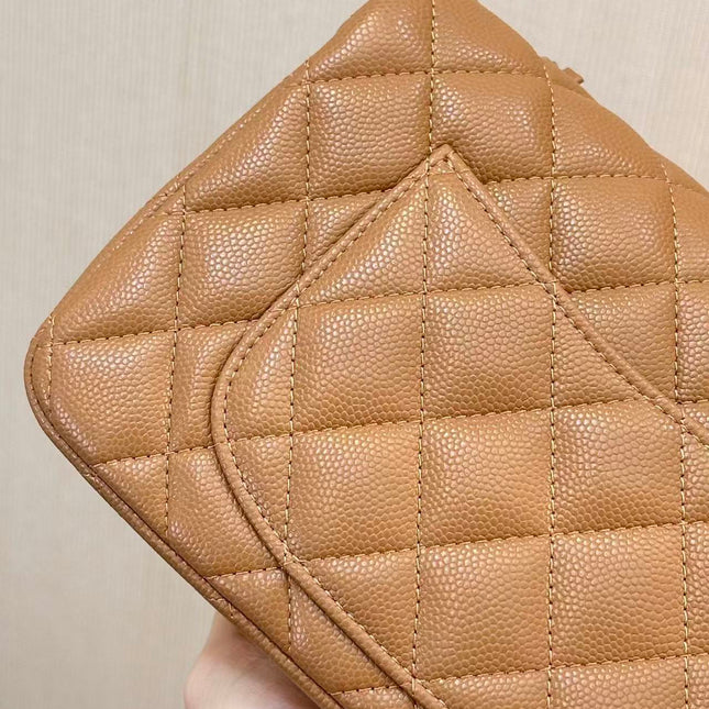 25S FLAP BAG 20 CM IN LIGHT BROWN CAVIAR GOLD HARDWARE 25626