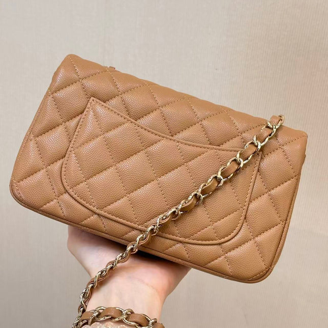 CHANEL 25S FLAP BAG 20 CM IN LIGHT BROWN CAVIAR GOLD HARDWARE 25626