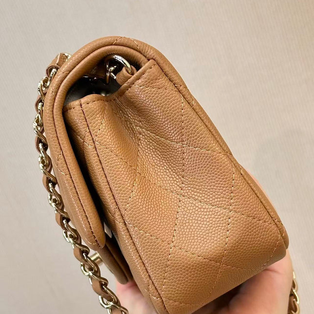 CHANEL 25S FLAP BAG 20 CM IN LIGHT BROWN CAVIAR GOLD HARDWARE 25626