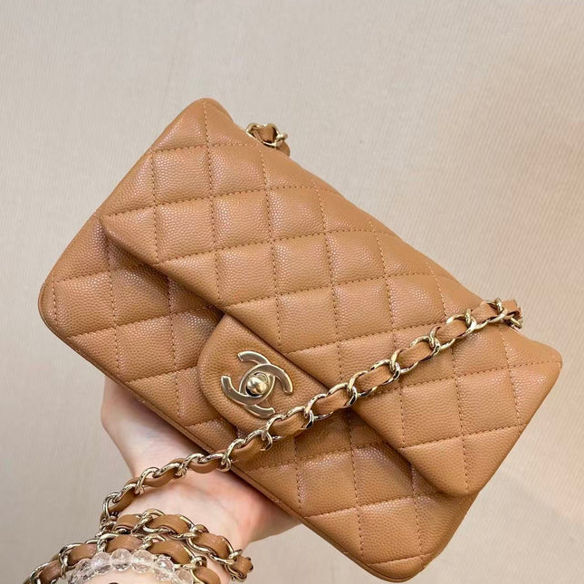 CHANEL 25S FLAP BAG 20 CM IN LIGHT BROWN CAVIAR GOLD HARDWARE 25626