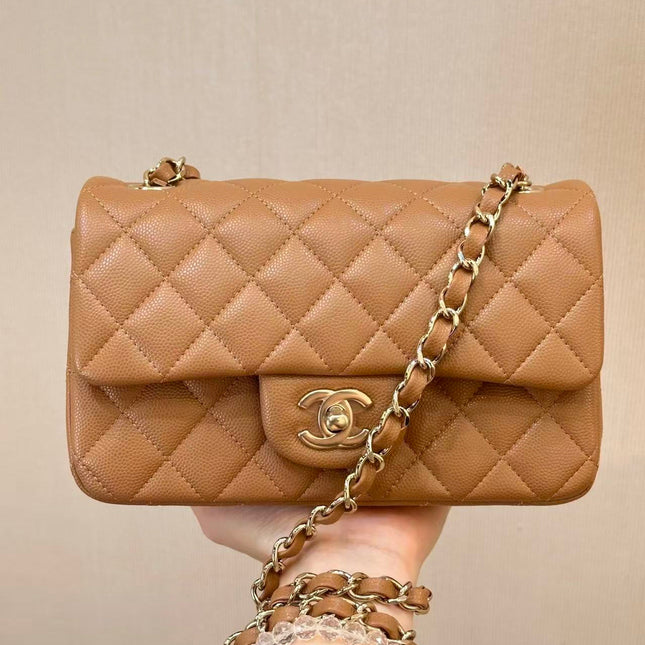 25S FLAP BAG 20 CM IN LIGHT BROWN CAVIAR GOLD HARDWARE 25626
