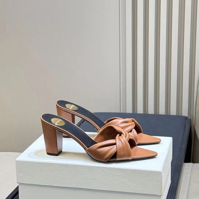 26S KNOTTED MULE HEELS IN TAN LAMBSKIN LEATHER
