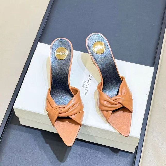 26S KNOTTED MULE HEELS IN TAN LAMBSKIN LEATHER