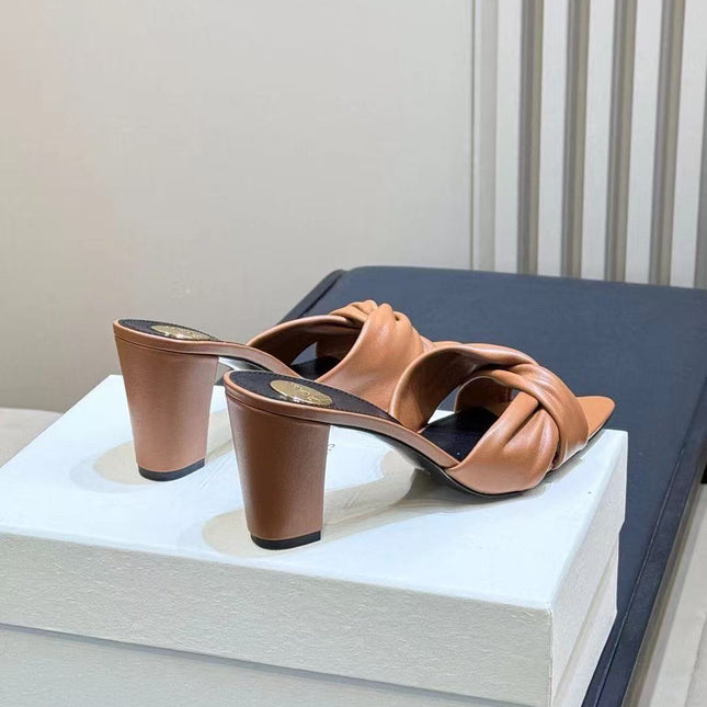 26S KNOTTED MULE HEELS IN TAN LAMBSKIN LEATHER