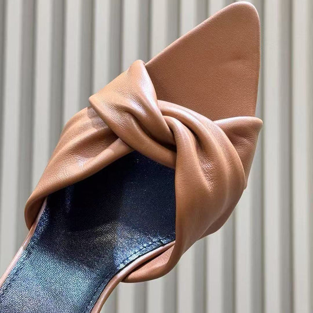 26S KNOTTED MULE HEELS IN TAN LAMBSKIN LEATHER